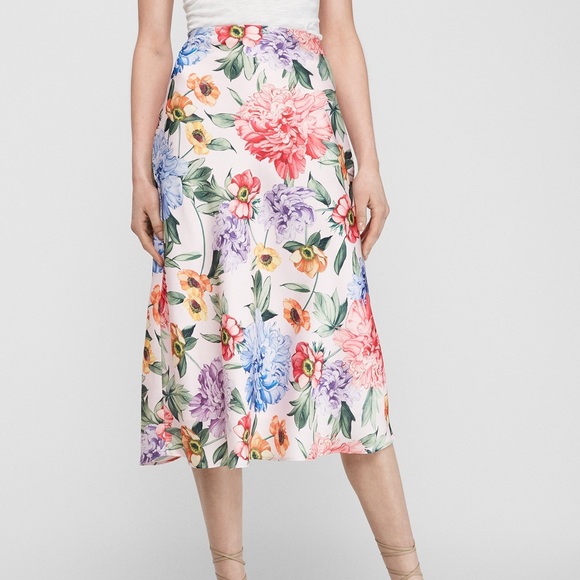 Express Dresses & Skirts - Express Satin Floral Midi Slip Skirt In Print-Pink